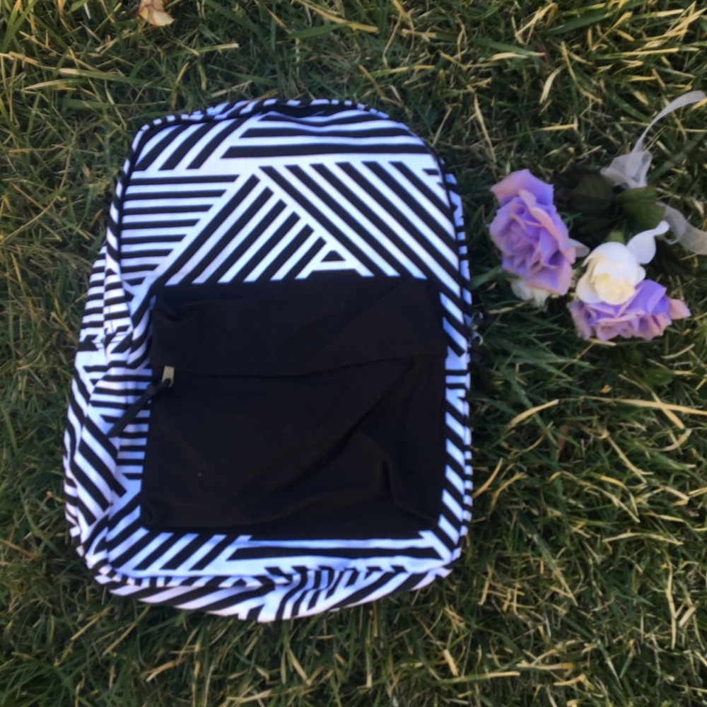 New Black & White Striped Backpack